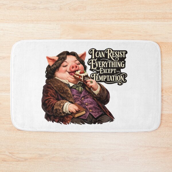 Item preview, Oscar Wilde Inspired Pig Eating Cake | I Can Resist Everything Except Temptation | Funny Literary Animal Design designed and sold by Donsean22.