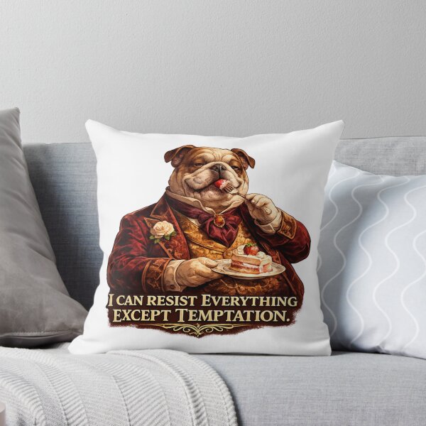 Item preview, Oscar Wilde Dog Illustration, Funny Fat Dog Eating Cake, “I Can Resist Everything Except Temptation” Quote Art, Literary Humor Gift, Aesthetic Vintage Style Dog Print designed and sold by Donsean22.