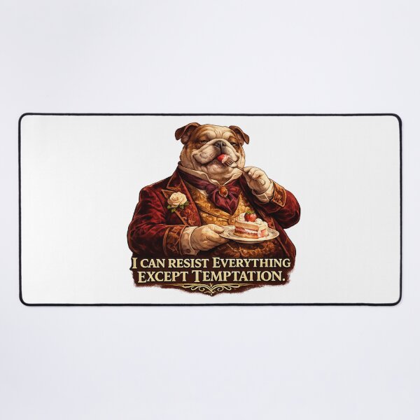Item preview, Oscar Wilde Dog Illustration, Funny Fat Dog Eating Cake, “I Can Resist Everything Except Temptation” Quote Art, Literary Humor Gift, Aesthetic Vintage Style Dog Print designed and sold by Donsean22.