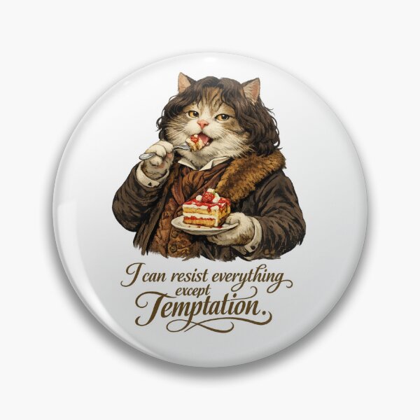 Item preview, Oscar Wilde Cat Illustration, Funny Fat Cat Eating Cake, “I Can Resist Everything Except Temptation” Quote Art, Literary Humor Gift, Aesthetic Vintage Style Cat Print designed and sold by Donsean22.