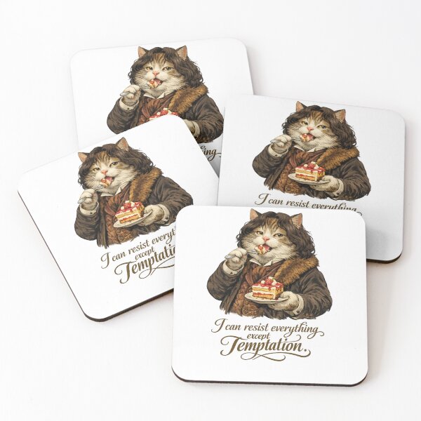 Item preview, Oscar Wilde Cat Illustration, Funny Fat Cat Eating Cake, “I Can Resist Everything Except Temptation” Quote Art, Literary Humor Gift, Aesthetic Vintage Style Cat Print designed and sold by Donsean22.