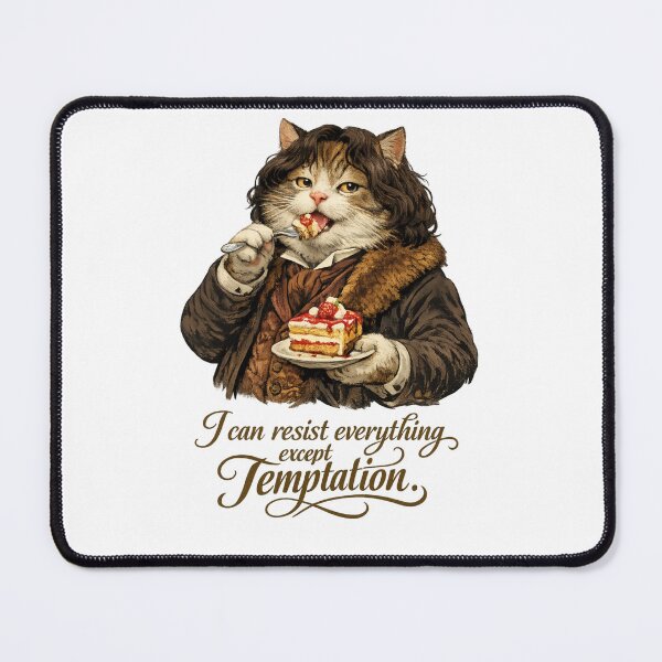 Item preview, Oscar Wilde Cat Illustration, Funny Fat Cat Eating Cake, “I Can Resist Everything Except Temptation” Quote Art, Literary Humor Gift, Aesthetic Vintage Style Cat Print designed and sold by Donsean22.