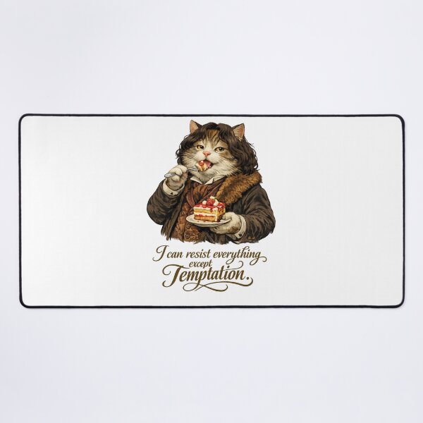 Item preview, Oscar Wilde Cat Illustration, Funny Fat Cat Eating Cake, “I Can Resist Everything Except Temptation” Quote Art, Literary Humor Gift, Aesthetic Vintage Style Cat Print designed and sold by Donsean22.