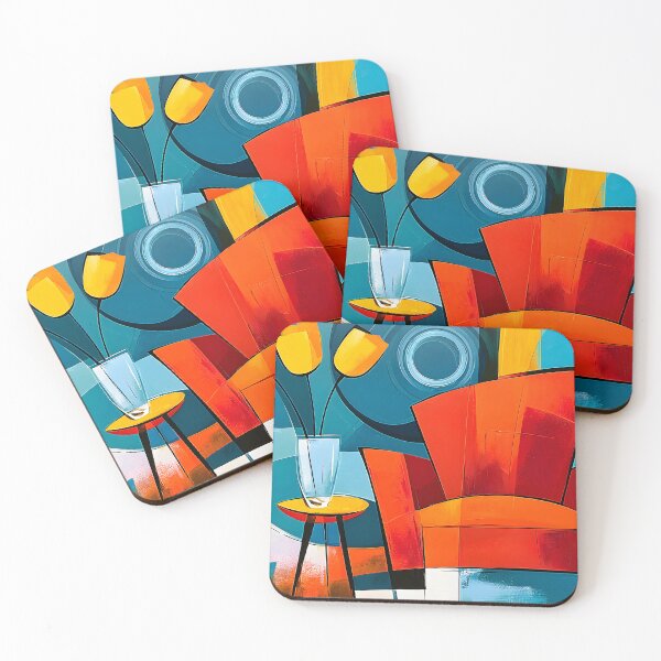 Item preview, Red Chair and Golden Blooms - A Vibrant Geometric Still Life Filled with Modern Charm designed and sold by OlfactoART Studio.