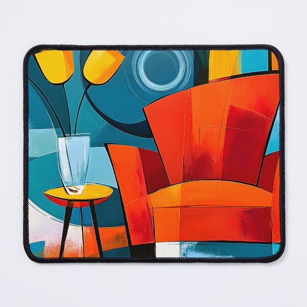 Item preview, Red Chair and Golden Blooms - A Vibrant Geometric Still Life Filled with Modern Charm designed and sold by OlfactoART Studio.