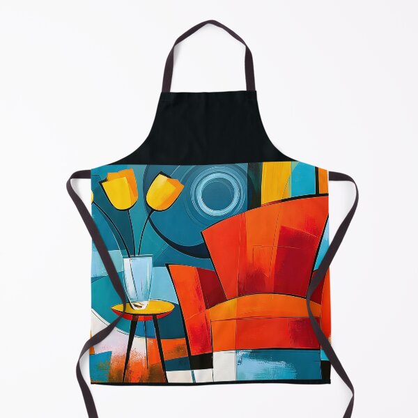 Item preview, Red Chair and Golden Blooms - A Vibrant Geometric Still Life Filled with Modern Charm designed and sold by OlfactoART Studio.