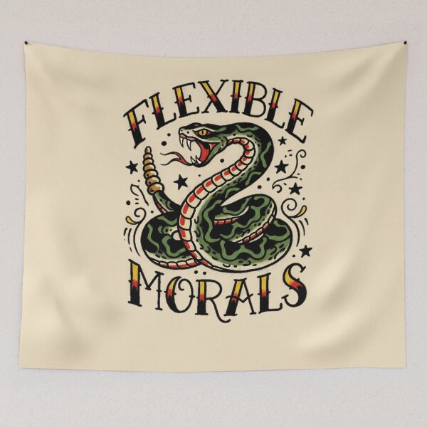 Item preview, Flexible Morals Rattlesnake Tattoo Flash Graphic  — Funny Dark Humor Attitude Streetwear  designed and sold by SkTee2k.