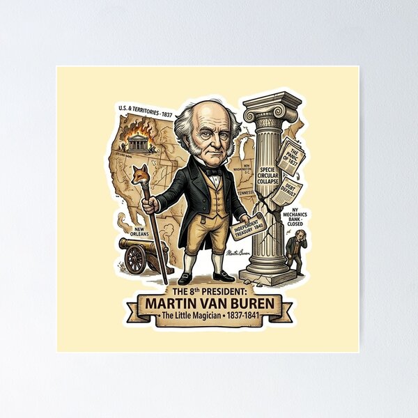 Item preview, 8th President: Martin Van Buren • "The Little Magician" Panic of 1837 Retro History Sticker & Apparel designed and sold by CleverCulture.