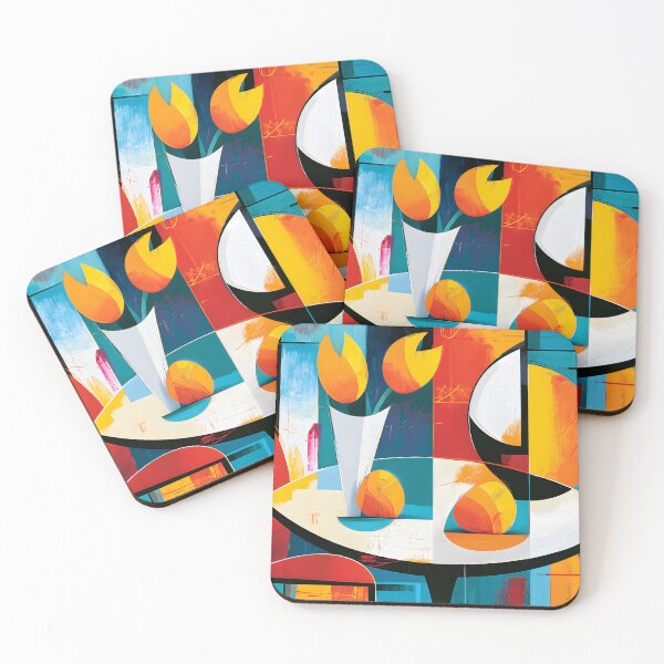 Item preview, Geometric Still Life in Color - Bold Flowers Vase and Chair in Contemporary Abstract Harmony designed and sold by OlfactoART Studio.