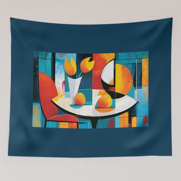 Item preview, Geometric Still Life in Color - Bold Flowers Vase and Chair in Contemporary Abstract Harmony designed and sold by OlfactoART Studio.