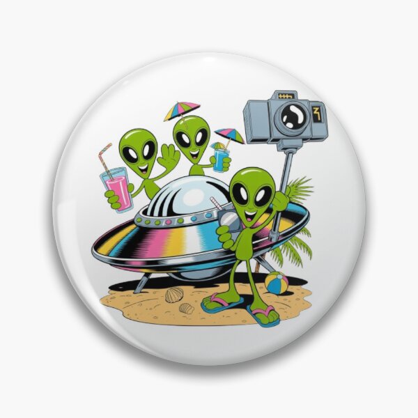 Item preview, Funny Cartoon Alien Summer Vacation Selfie Stick Sticker designed and sold by DailySparks.