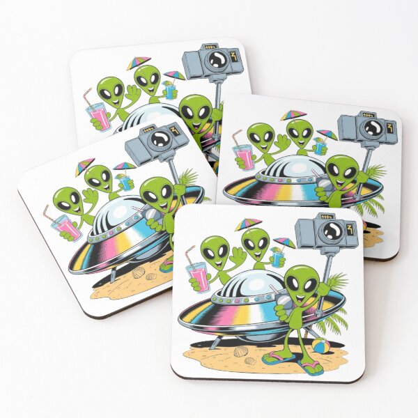 Item preview, Funny Cartoon Alien Summer Vacation Selfie Stick Sticker designed and sold by DailySparks.