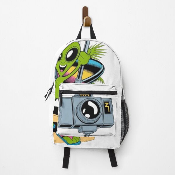 Item preview, Funny Cartoon Alien Summer Vacation Selfie Stick Sticker designed and sold by DailySparks.