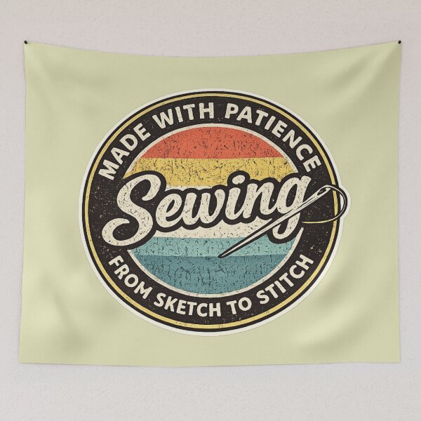 Item preview, Vintage Sewing Design Made With Patience Retro Badge designed and sold by Northcrest Co..