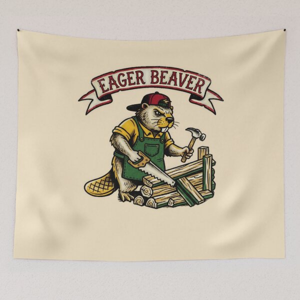 Item preview, Eager Beaver Builder Vintage Graphic  — Funny Hardworking Attitude Humor  designed and sold by SkTee2k.