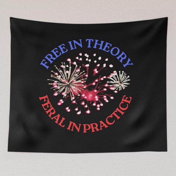 Item preview, Free in Theory, Feral in Practice — 4th of July Fireworks Tee (Best with Dark Colors) designed and sold by Feral Vibes.