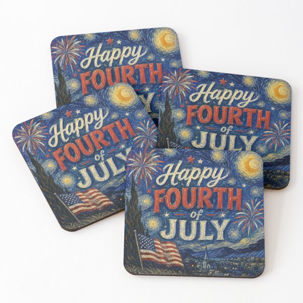 Item preview, Happy Fourth of July fireworks with American flag and starry sky designed and sold by Rue Market.