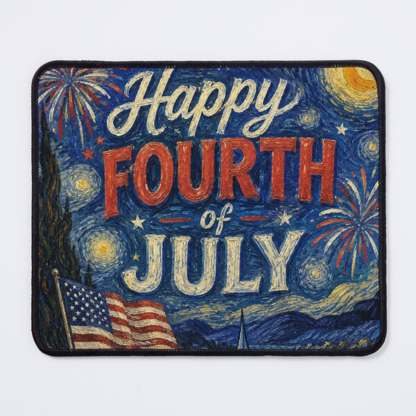 Item preview, Happy Fourth of July fireworks with American flag and starry sky designed and sold by Rue Market.
