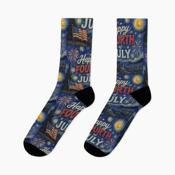Item preview, Happy Fourth of July fireworks with American flag and starry sky designed and sold by Rue Market.