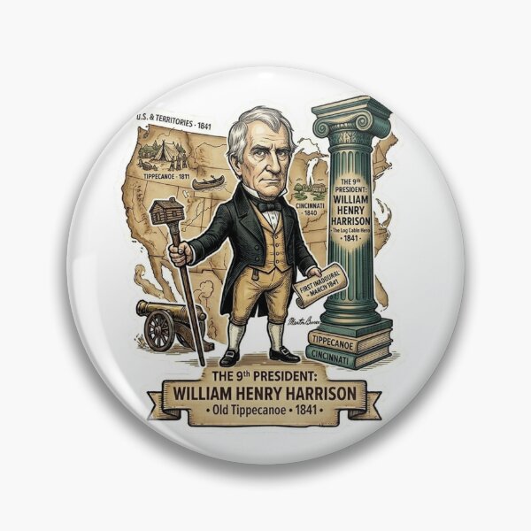 Item preview, 9th President: William Henry Harrison • "Old Tippecanoe" 1841 Retro History Sticker & Apparel designed and sold by CleverCulture.