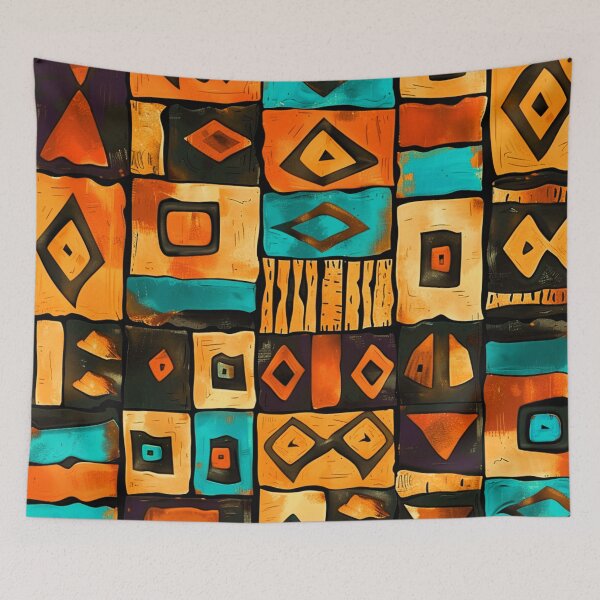 Item preview, African-Inspired Orange, Turquoise-Hues, And Black Pattern designed and sold by DEC02.