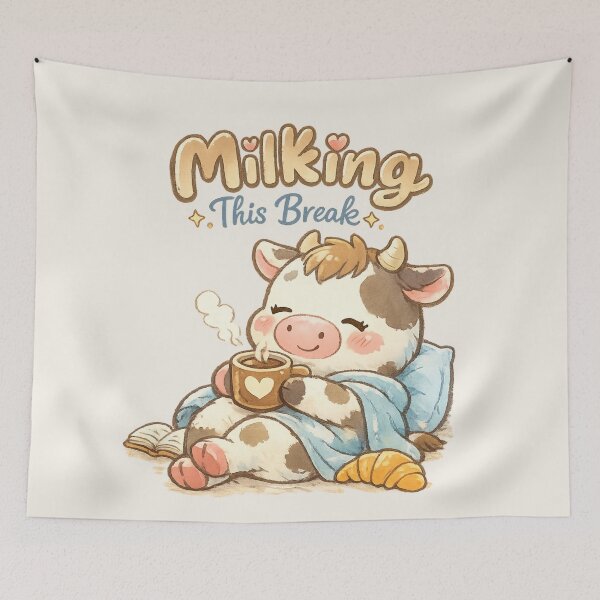 Item preview, Cute Cow Coffee Break - "Milking This Break" | Kawaii Cozy Animal Pun Art designed and sold by PopCulturePixel.