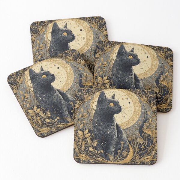Item preview, Celestial Black Cat Moon Ornate Mystical Art designed and sold by greatlakesea.