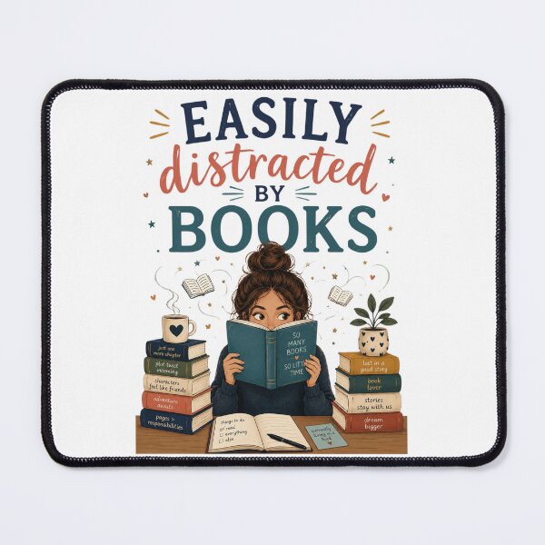 Item preview, Easily distracted by books — cozy reader illustration designed and sold by Rue Market.