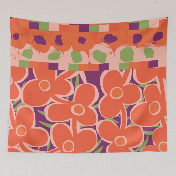 Item preview, Iconic Vintage Nordic Floral Patchwork in Orange, Green and Purple designed and sold by Deutschic.