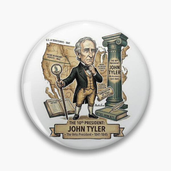 Item preview, 10th President: John Tyler • "The Veto President" 1841-1845 Retro History Sticker & Apparel designed and sold by CleverCulture.