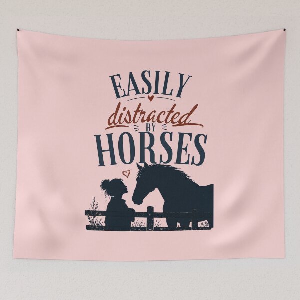Item preview, Easily distracted by horses with girl and horse silhouette designed and sold by Rue Market.