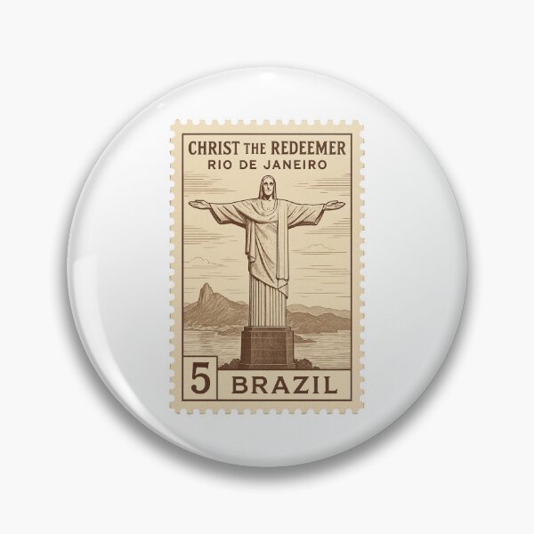 Item preview, Vintage Christ the Redeemer Rio de Janeiro Brazil Travel Stamp Illustration designed and sold by Greemo03.