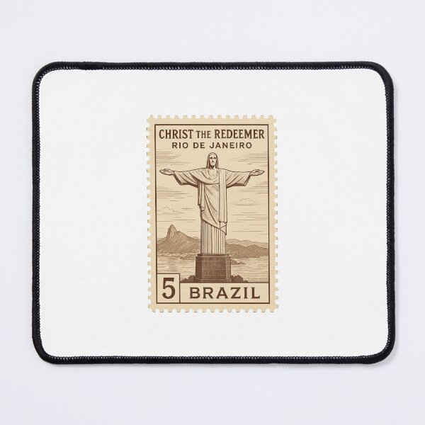 Item preview, Vintage Christ the Redeemer Rio de Janeiro Brazil Travel Stamp Illustration designed and sold by Greemo03.