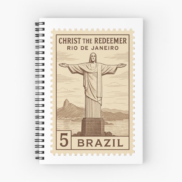 Item preview, Vintage Christ the Redeemer Rio de Janeiro Brazil Travel Stamp Illustration designed and sold by Greemo03.