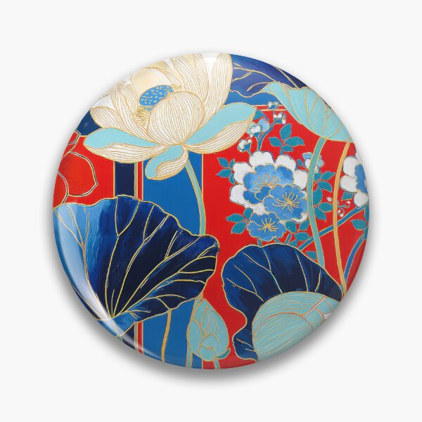 Item preview, Bold Red and Indigo Blue Oriental Lotus Seamless Pattern designed and sold by dawnleblanc55.