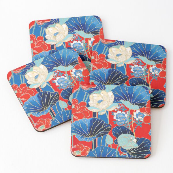 Item preview, Bold Red and Indigo Blue Oriental Lotus Seamless Pattern designed and sold by dawnleblanc55.