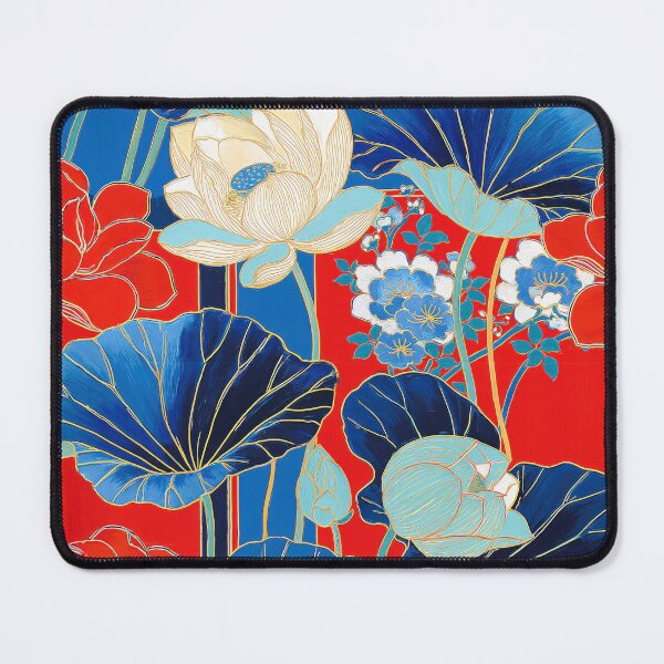 Item preview, Bold Red and Indigo Blue Oriental Lotus Seamless Pattern designed and sold by dawnleblanc55.