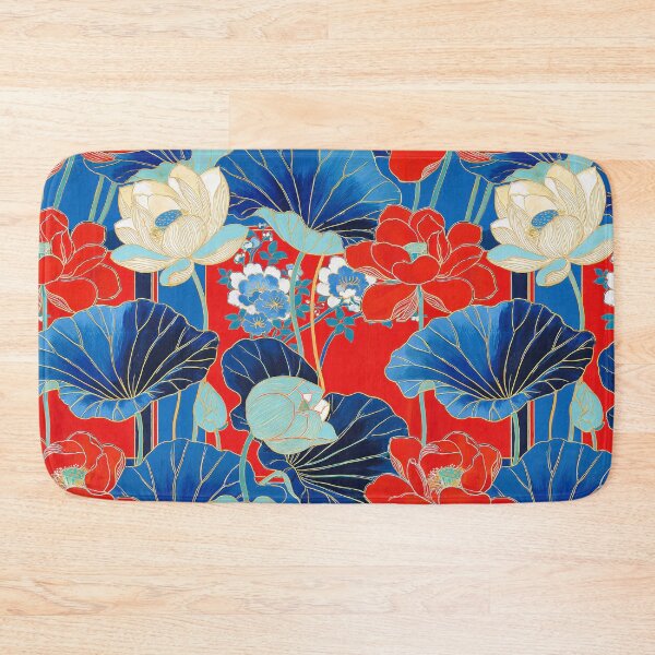 Item preview, Bold Red and Indigo Blue Oriental Lotus Seamless Pattern designed and sold by dawnleblanc55.