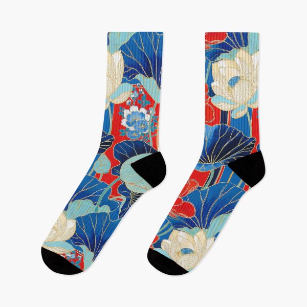 Item preview, Bold Red and Indigo Blue Oriental Lotus Seamless Pattern designed and sold by dawnleblanc55.