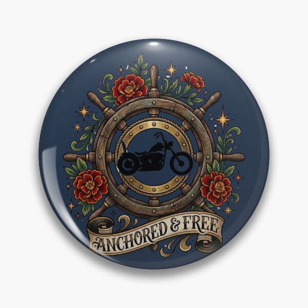 Item preview, Vintage Ship Wheel Chopper Motorcycle Tattoo Flash designed and sold by RetroRewind Studio.