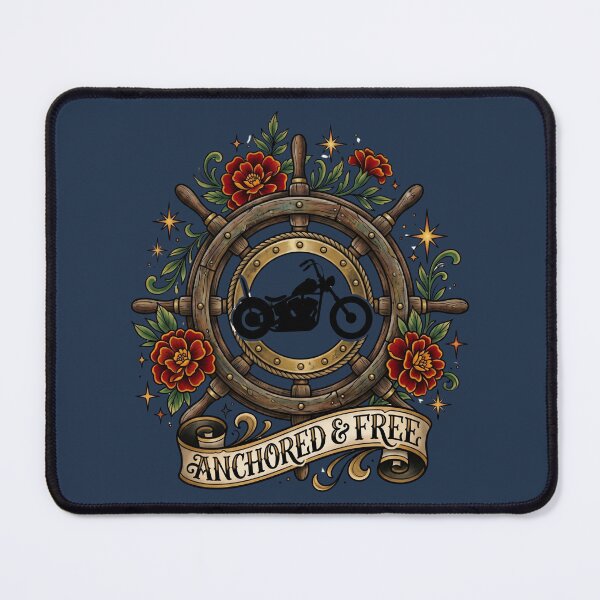 Item preview, Vintage Ship Wheel Chopper Motorcycle Tattoo Flash designed and sold by RetroRewind Studio.