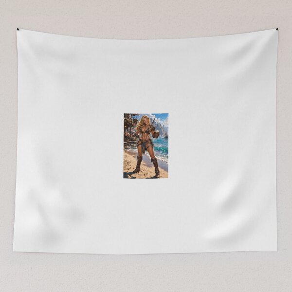 Item preview, Astrid Aurelia holding mug on sunny beach designed and sold by CathryneDelamort.