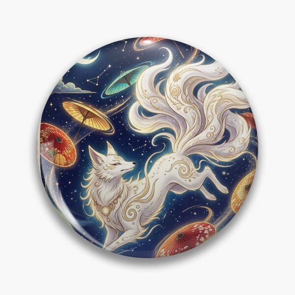 Item preview, Mystical Kitsune Fox and Glowing Wagasa Umbrellas - Japanese Neo-Traditional Art designed and sold by Hikariha Studio.