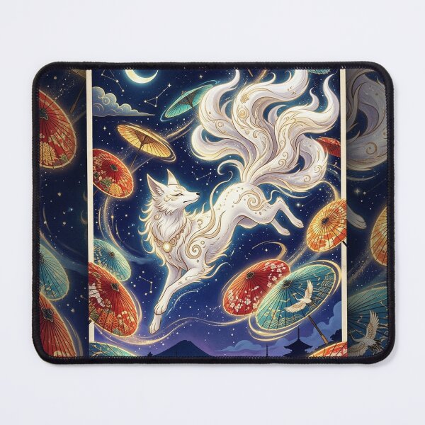 Item preview, Mystical Kitsune Fox and Glowing Wagasa Umbrellas - Japanese Neo-Traditional Art designed and sold by Hikariha Studio.