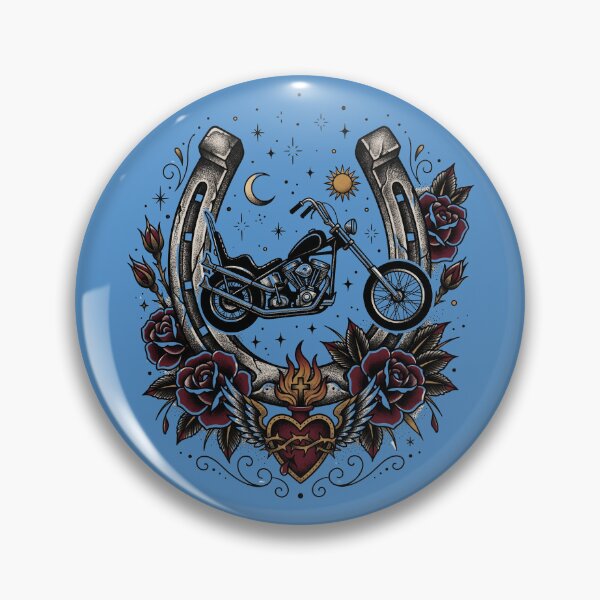 Item preview, Iron Horseshoe Custom Chopper Motorcycle Tattoo Flash designed and sold by RetroRewind Studio.