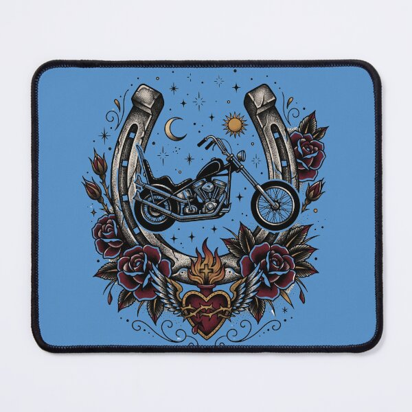 Item preview, Iron Horseshoe Custom Chopper Motorcycle Tattoo Flash designed and sold by RetroRewind Studio.
