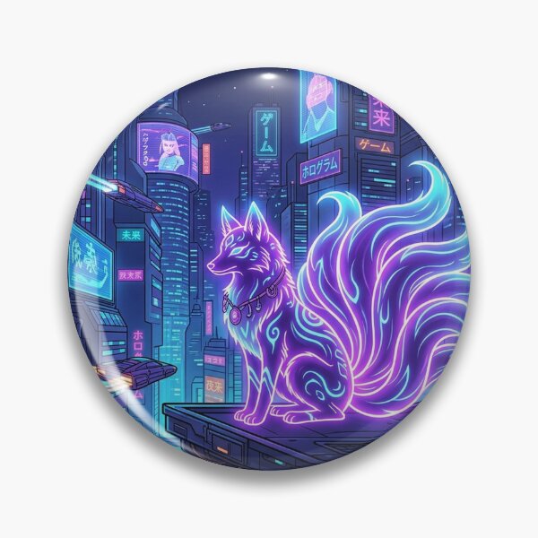 Item preview, Cyberpunk Neon Kitsune: Synthwave Neo-Tokyo Fox designed and sold by Hikariha Studio.