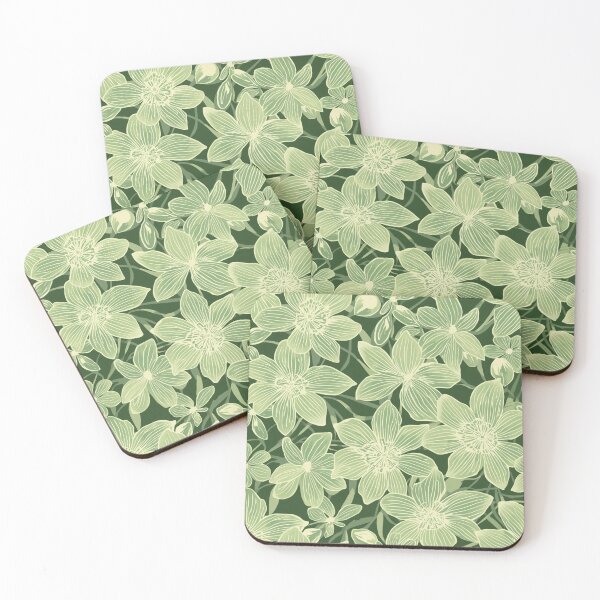 Item preview, White lined Japanese flowers  designed and sold by Roxburylane.