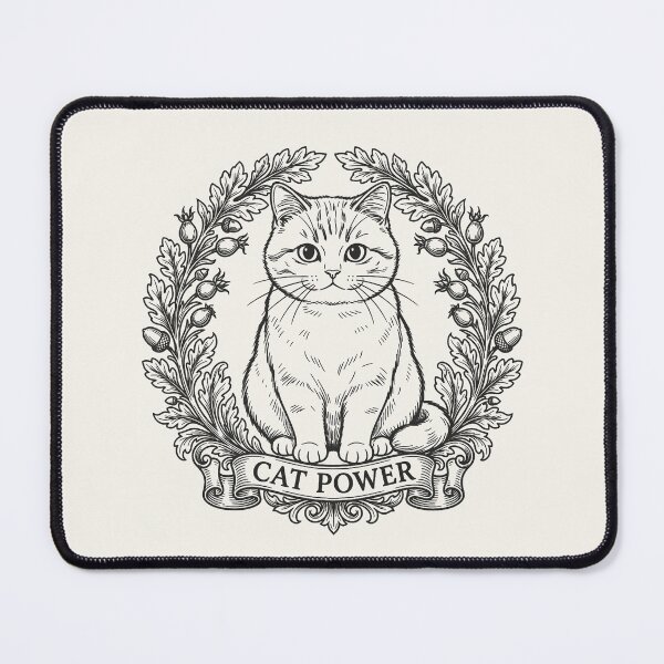 Item preview, Cat Power Sitting Cat with Floral Wreath - Black Line Art designed and sold by sxtfejvseyn.