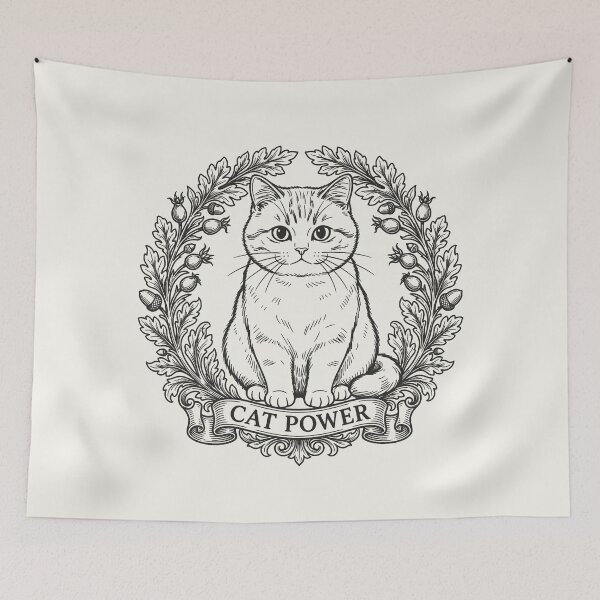 Item preview, Cat Power Sitting Cat with Floral Wreath - Black Line Art designed and sold by sxtfejvseyn.